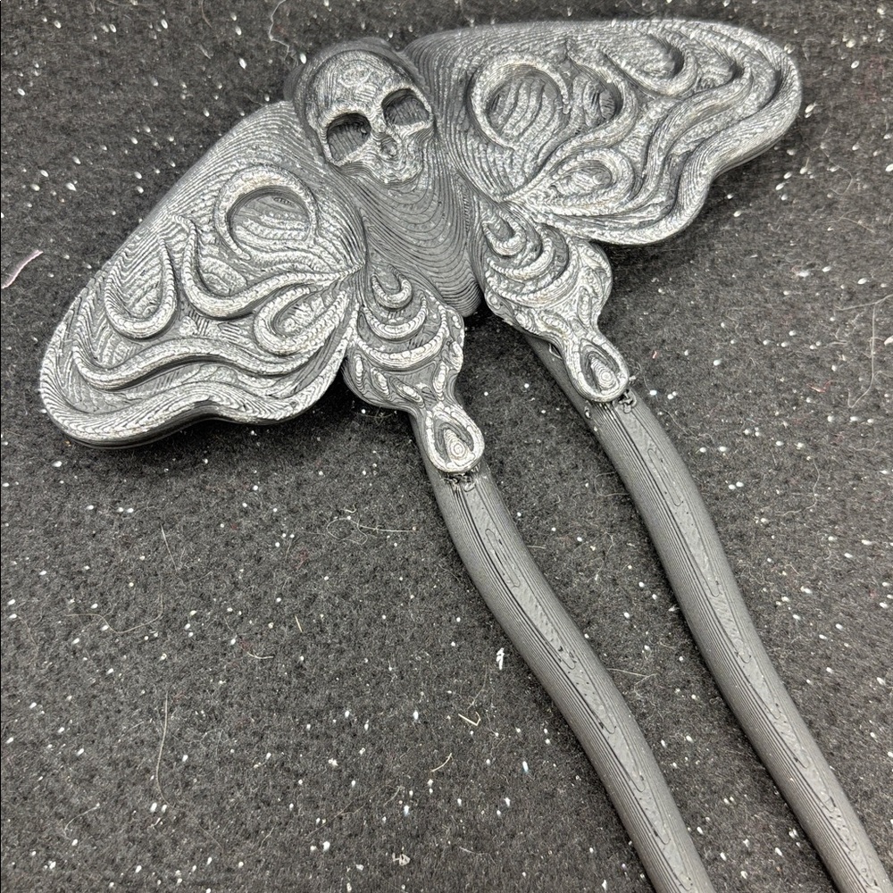 Skull Moth Hair Pin | Matte Black Gothic Hair Pin | Fantasy - Picture 6 of 6